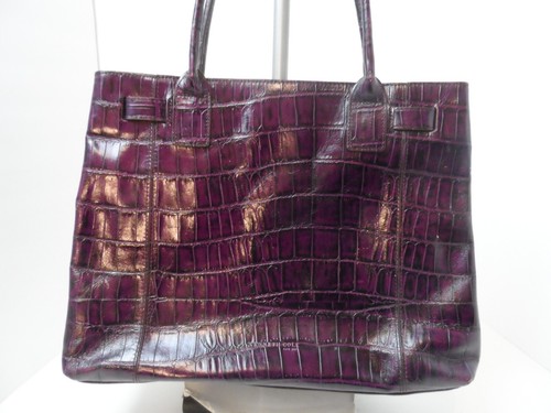KENNETH COLE Purple Leather Croc Print Large Shopper Tote Handbag 14"x11"x4.5" - Picture 4 of 8