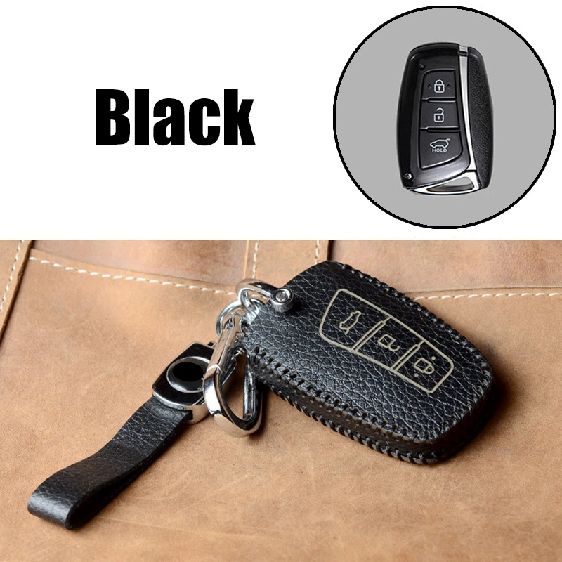 Funda de cuero real para llave de coche para Hyundai Santa Fe Sonata Elantra Ix35 Tucson Foto 3 de 4