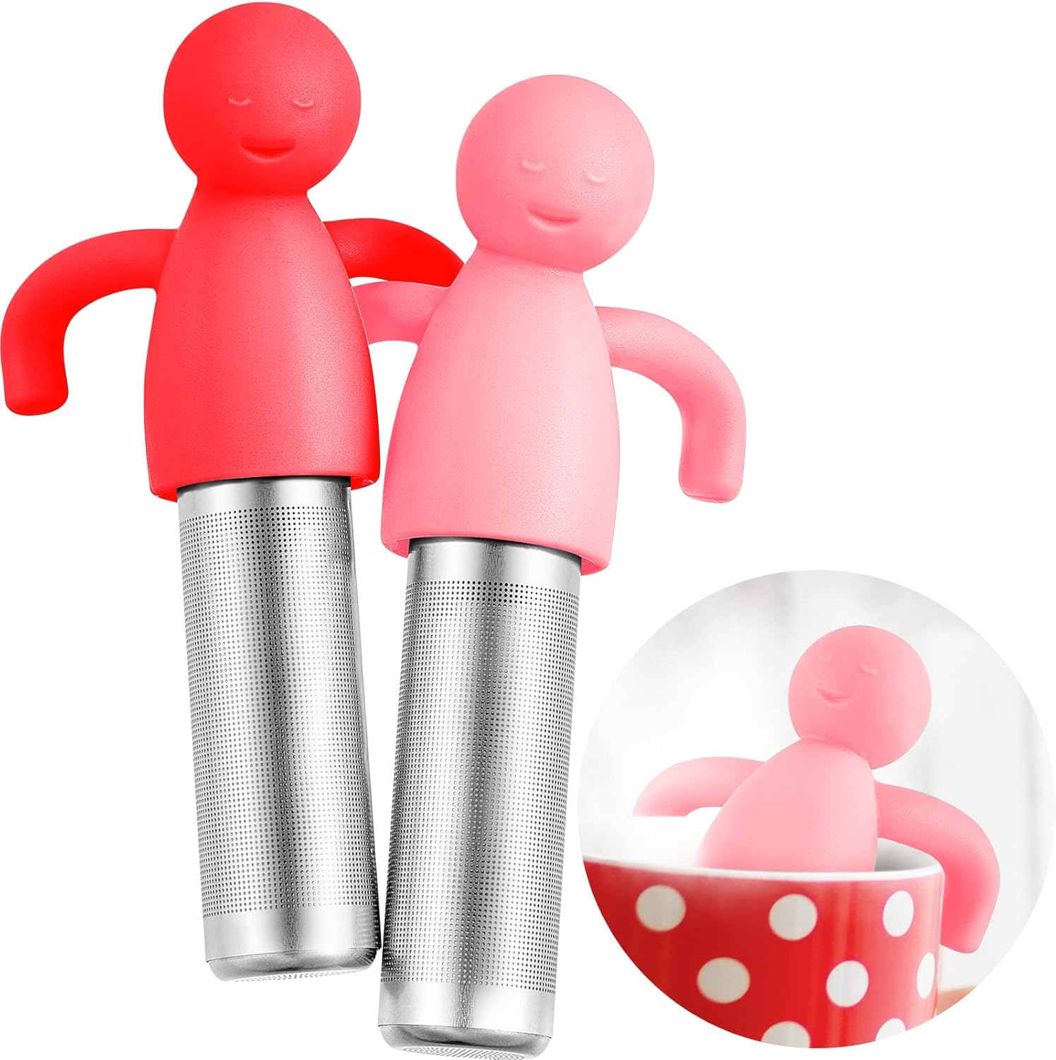 2-Piece Cute Fine Mesh Stainless Steel Tea Infuser for Loose Tea Removable Handle Strainers