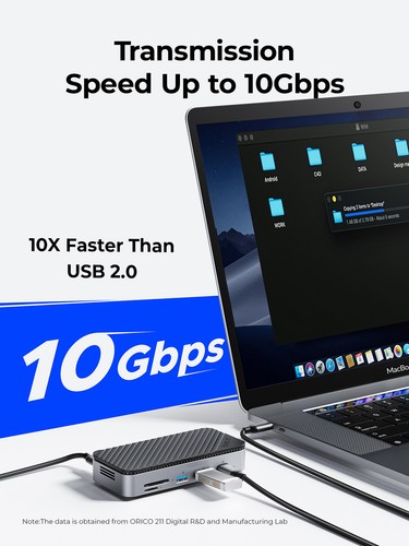 ORICO 10 in 1 Dockingstation & Lüfter M.2 SSD-Gehäuse USB C PD100W RJ45 SD/TF - Bild 8 von 14