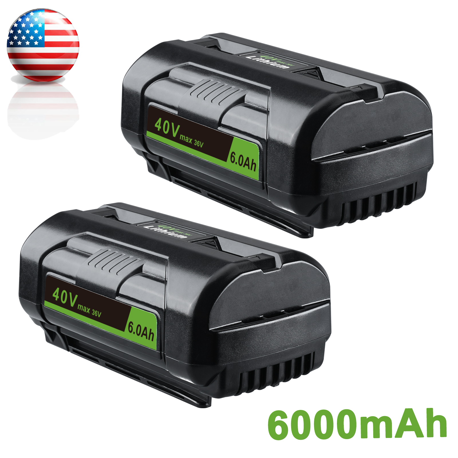 2X Ryobi 40V 6.0Ah Extended High Capacity Lithium-Ion Battery OP4050 OP40602 Compatible Replacement