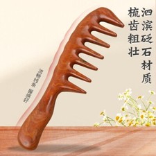 Nature Gua Sha Scraping Massage Tool Red Bian Stone Long Handle Massage Comb