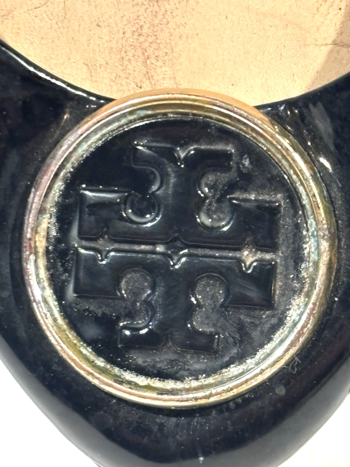 Tory Burch Ballet Flats Size 8.5 Womens Patent Leather Black Gold Logo thumbnail 4