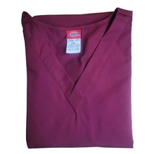 Dickies V Neck Scrub Top Womans EDS 2 Front Patch Pockets Burgandy NWT Size 2XL