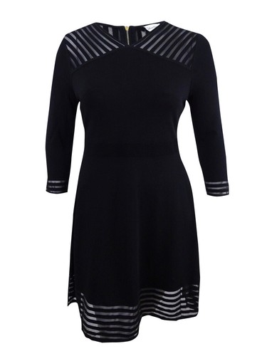 Calvin Klein Women's Illusion-Stripe Fit & Flare Sweater Dress (M, Cream) - Picture 2 of 3