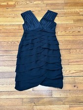 Adrianna Papell Womens Dress Sz 8 Black Tiered Layered Sheath Cocktail Party