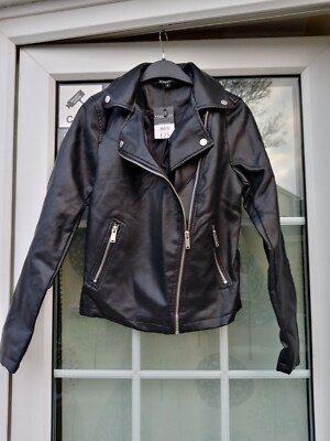 Womens Peacocks Faul Leather Biker Jacket Size UK