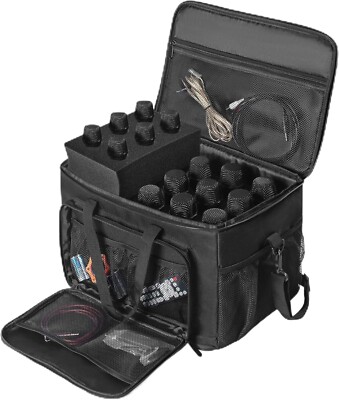 Versatile Wireless Microphone Case with 15 Slots & Removable Foam Protection=