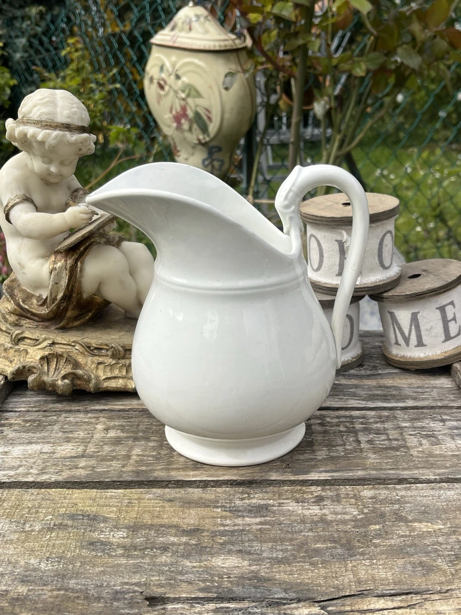 Pichet Grès Émaillé Gris Moucheté Signé H 20 Cm