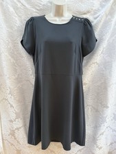 LOFT Ann Taylor FIT & FLARE Dress~Size 10~Split Sleeve GRAY Button Shoulder EUC