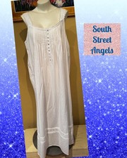 EILEEN WEST E5520079 WHITE DOBBY STRIPE SLEEVELESS COTTON WOVEN NIGHTGOWN MEDIUM