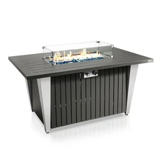 SereneLife Propane Gas Fire Pit Table 32.3 x 24.8in 50,000 BTU Glass Wind Guard