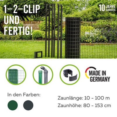 Alberts Fix-Clip Pro Zaunset einbetonieren Drahtzaun Gitterzaun Gartenzaun Zaun