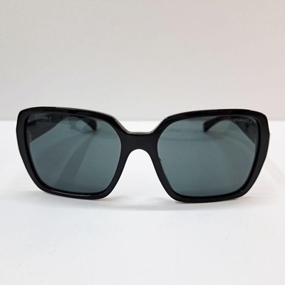 Chanel 5408-A Black Acetate Square Sunglasses Gold Hardware Dark