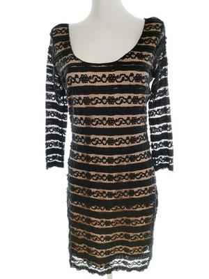 MAX STUDIO Damen Kleid Gr. M Schwarz 3/4 Ärmel Spitzenstickerei Midi