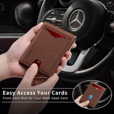 Men's Real Leather RFID Slim Bifold Wallet Front Pocket 11 Cards Brown