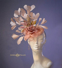 Kentucky Derby Fascinator Gold Palm Yellow Pink Dusty Rose Hat Mauve Royal Ascot