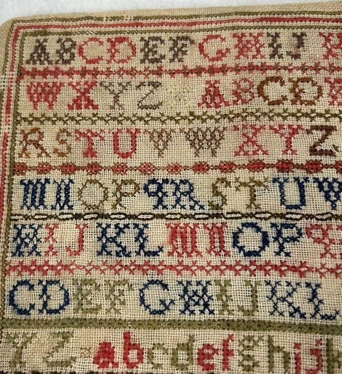 antique unframed sampler colorful 12x11 Elisabeth Deas mid 19thc original  - Image 2 of 4