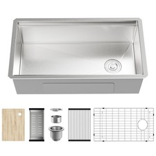 32 Undermount Kitchen Sink Workstation - 32 x 19 Inch Single Bowl 16 Gauge St...