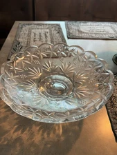 Clear Glass Scalloped Serving Bowl with Flowers