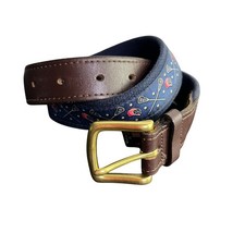 Vineyard Vines By Shep  Ian Brass Buckle Belt Boys 32 Navy Blue Lacrosse Design