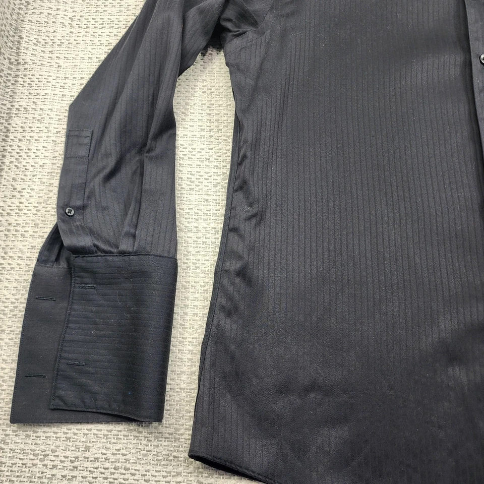 Camisa de vestir de Murano para hombre 17 34 negra de algodón líquido puño francés a rayas Foto 3 de 4