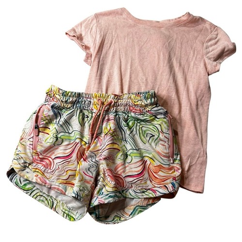 ATHLETA GIRL Pink T-Shirt and Colorful Print Shorts outfit Set Size Medium 8 - Picture 15 of 15