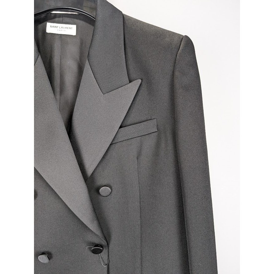 Giacca da sera Saint Laurent Paris Grain De Poudre De Laine nera nuova con etichette 52