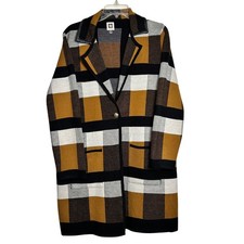 Anne Klein Women's Long Plaid Knit Blazer Cardigan Jacket Size Medium