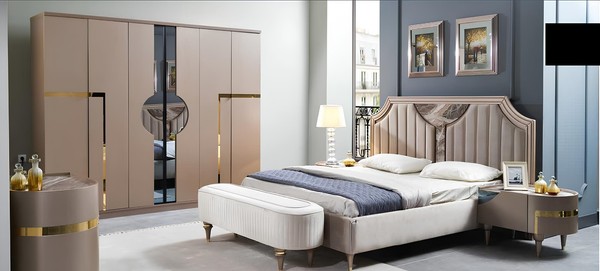 Schlafzimmer Bett Nachttisch Kleiderschrank Kommode Hocker Garnitur Set 6Tlg Neu-image
