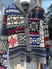 Ralph Lauren Rugby Women's Patchwork Cardigan Sweater Wool Vintage S HOLIDAY