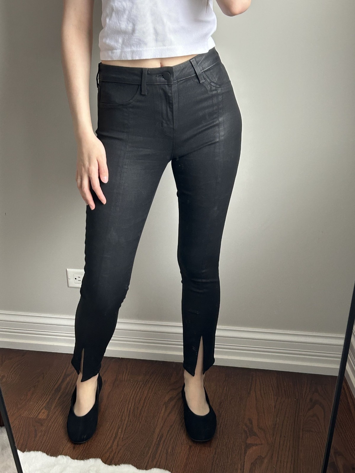 L’AGENCE Wax-Coated Skinny Jeans Size 26 – High Rise Sleek Faux Leather Look Des
