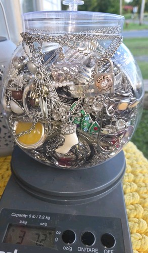 Mystery Costume Jewelry Jar Lot Vintage To Now All Wearable Mostly Silvertone