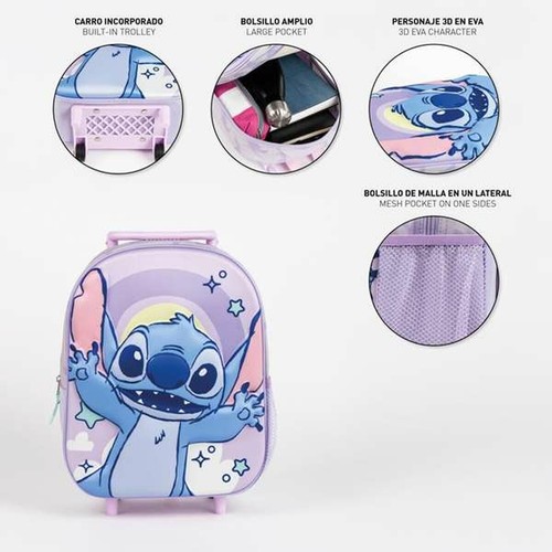3D School Bag with Wheels Stitch Lilac 25,0 x 31,0 x 10,0 cm - Imagen 4 de 5