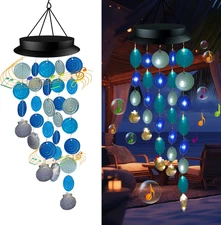 Solar Wind Chimes for Outside,Sea Glass Wind Chimes Shells Lights Gifts for Mom 
