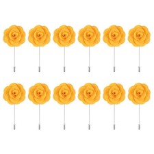 12Pcs Groom Boutonnieres Rose Boutonnieres Pins 3.5"x1.6" for Wedding Yellow