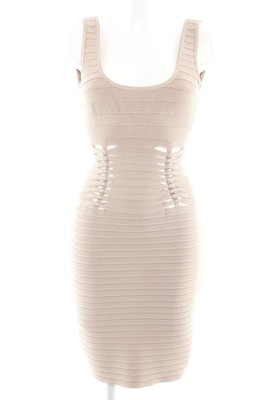 HERVE LEGER Bleistiftkleid Damen Kleid Gr. DE 36 wollweiß Casual-Look