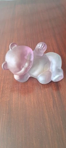 Fenton Vintage Hand Painted Satin Reuven Art Glass Reclining Bear Figurine