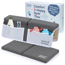 Gray Baby Bath Kneeler Elbow Rest Pad Set NonSlip Toy Organizer Pockets