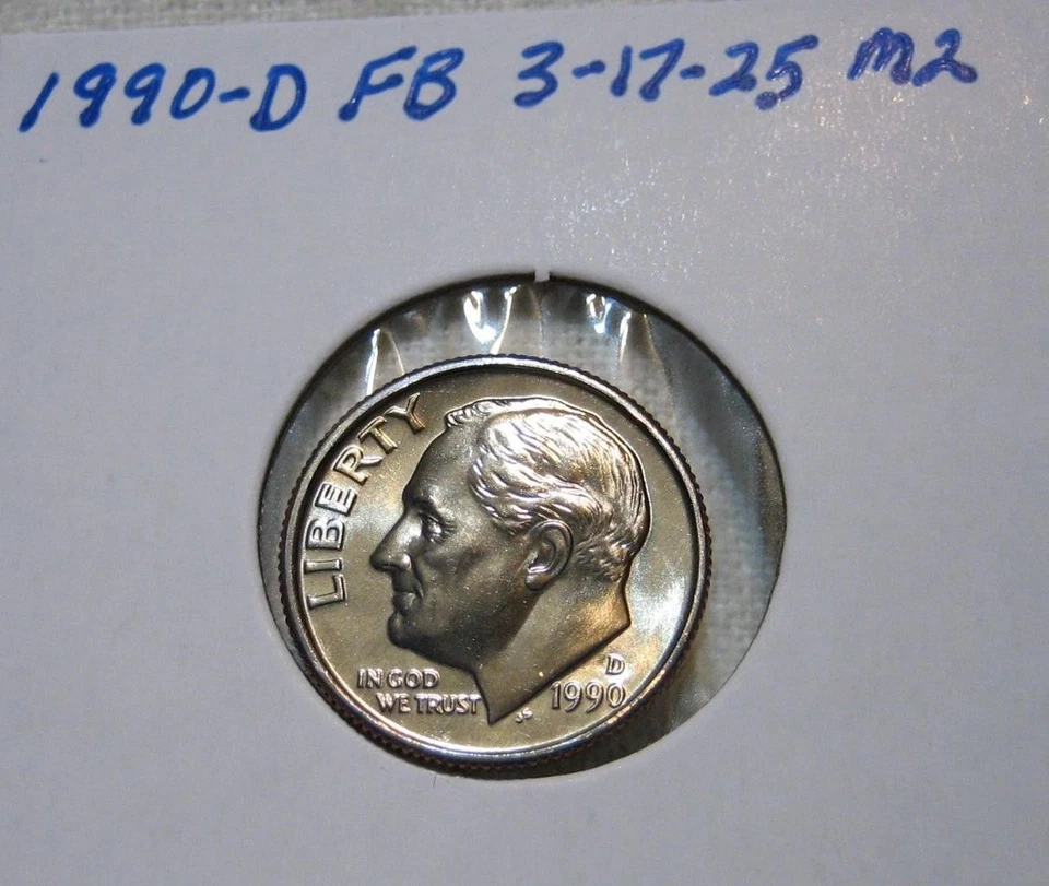 1990-D "FB/FT" FULL BAND/TORCH BU GEM ROOSEVELT DIME MUST SEE TO BELIEVE L@@K - Image 3 of 4