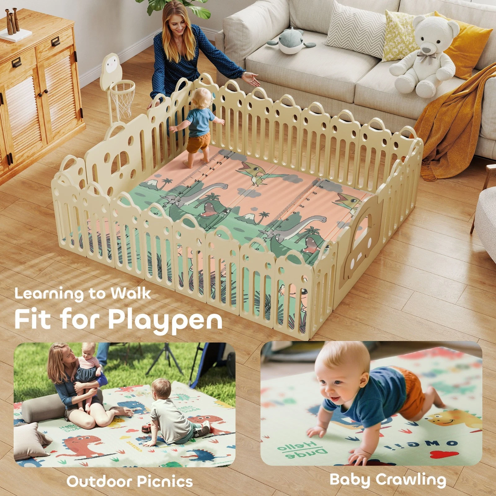 Dinosaur Baby Play Mat Waterproof Foldable Floor Mat for Kids