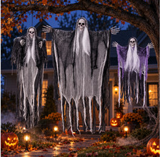 3 Pack Halloween Decor Hanging Ghost 38" 50" 58" Poseable Grim Reaper Skeleton