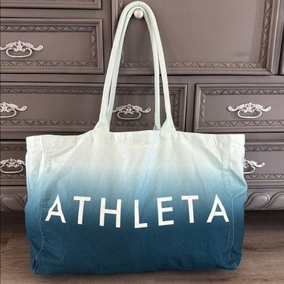 Athleta Tote Bag Beach Blue Wave Ombre 100% Cotton Sturdy Summer Bag