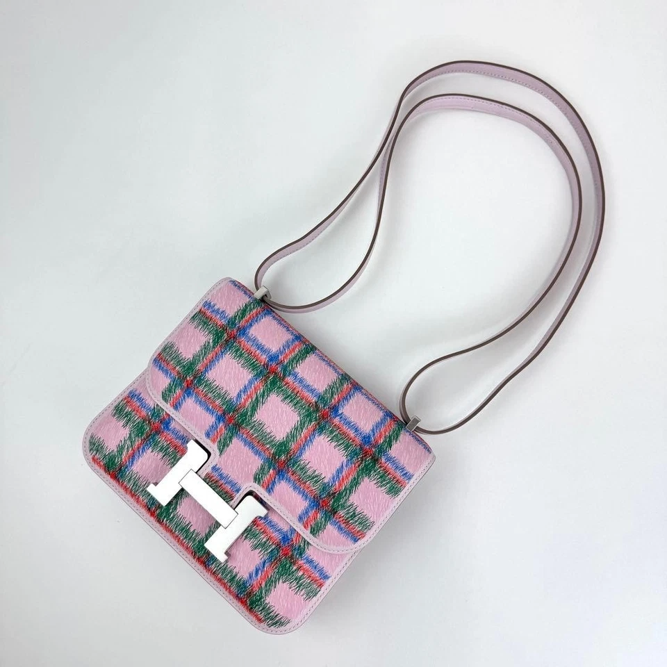 Bolso Hermes Constance Mini Tartán Claro Malva Swift PHW de JAPÓN Foto 2 de 4