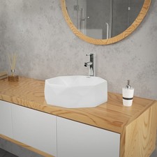 Lavabo da appogio in ceramica bianca lucida lavandino design diamante Ø 420 mm