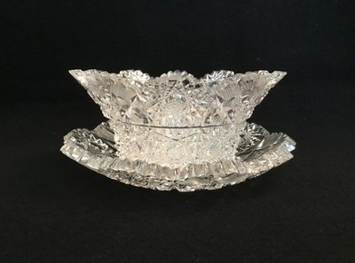 Antique American Brilliant Period  Cut Glass Sawtooth Edge Crystal Bowl And Dish