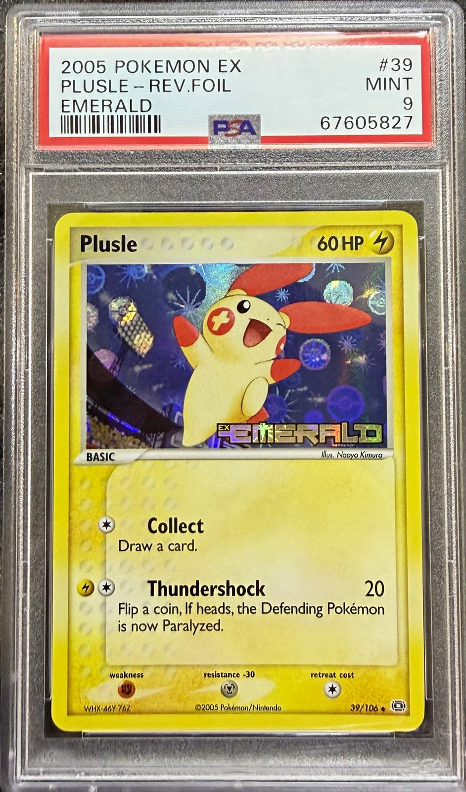 PSA 9 Plusle 39/106 EX Emerald Reverse Holo Pokemon Card 2005 English