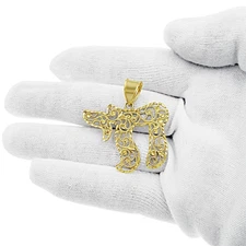 10K Yellow Gold Filigree Chai Pendant Jewish Symbol Charm 1.5 inch