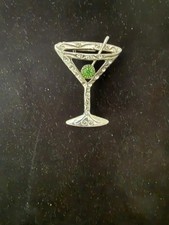 Vintage Style Martini Glass Brooch Silver Ton...