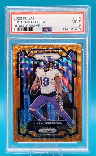 2023 Panini Prizm Justin Jefferson #195 Orange Wave Prizm /60  PSA 9